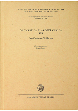 Onomastica slavogermanica XIX