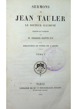Sermons de Jean Tauler le docteur illumine Tome I 1855 r