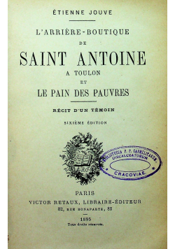 L'Arriere - Boutique de Saint Antoine a Toulon et le pain des Pauvres Sixieme Edition 1895 r.