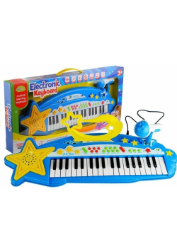 Duży keyboard 37 klawiszy MP3 + mikrofon niebieski