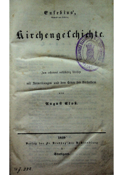 Eusebius Kirchengeschichte 1839 r.