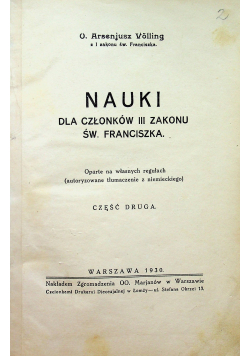 Nauki dla członków III Zakonu Św Franciszka Część II 1930 r.