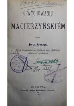 O wychowaniu Macierzyńskiem 1881 r.
