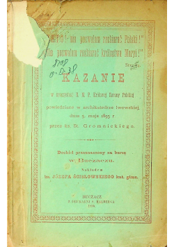 Kazanie na uroczystość NMP Królowej Korony Polskiej 1895 r.