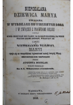 Niepokalana Dziewica Marya 1858 r.
