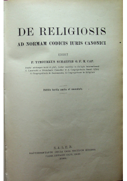 De Religiosis ad Normam Codicis Iuris Canonici 1940 r.