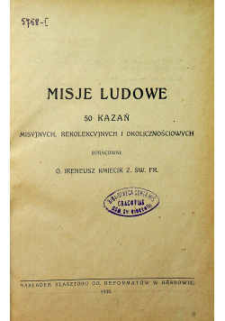 Misje ludowe 50 kazań misyjnych rekolekcyjnych i okolicznościowych 1930 r