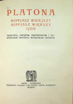 Platona Hippjasz Mniejszy Hippjasz Większy Ijon 1921 r.