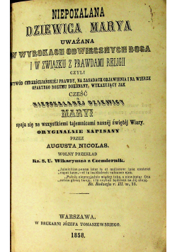 Niepokalana Dziewica Marya uważana w wyrokach odwiecznych Boga 1858 r.