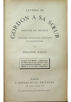 Lettres de Gordon a sa Soeur 1885 r.