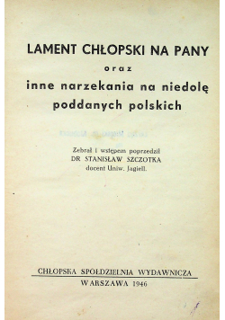 Lament chłopski na Pany 1946 r.