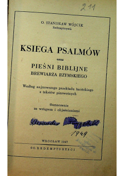 Księga psalmów oraz pieśni biblijne brewiarza rzymskiego 1947 r.