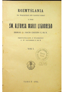 Rozmyślania  św. Alfonsa Marji Liguorego Tom I 1935 r.