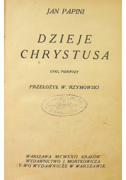 Dzieje Chrystusa Cykl 1 1922 r.