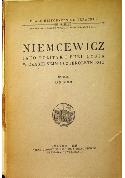 Niemcewicz jako polityk i publicysta w czasie sejmu czteroletniego 1928 r