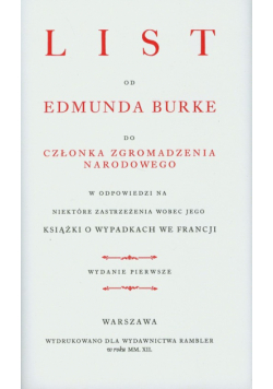 Burke Edmund - List od Edmunda Burke do członka Zgromadzenia Narodowego