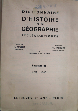 Dictionnaire d historie et de geographie wcclesiastiques fascicule 98