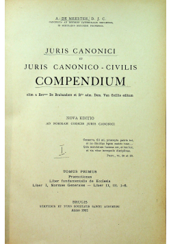 Juris Canonici et Juris Canonico Civilis Compendium tom I 1921r
