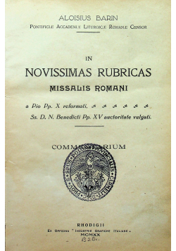 In Novissimas Rubricas missalis Romani 1920 r.