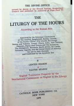 The Liturgy of the Hours II Lenten Season Easter Season