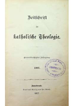 Zeitschrift fur katholische theolohie 1907 r.
