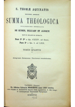 Summa Theologica Tomus Quartus 1928 r.