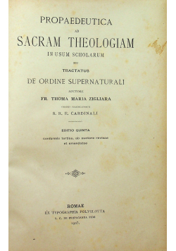 Propaedeutics ad Sacram Theologiam in usum scholarum 1903 r.