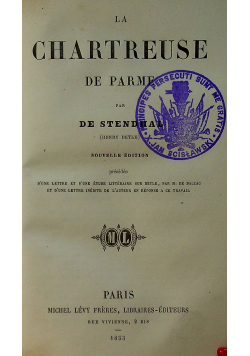 La Chartreuse de parme par de stendhal  1853 r