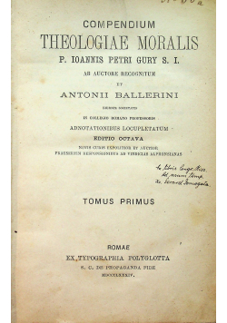 Compendium Theologiae Moralis, 1884r.