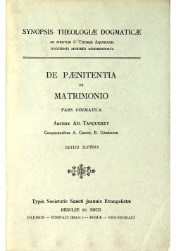 De paenitebtia et matrimonio pars dgmatica