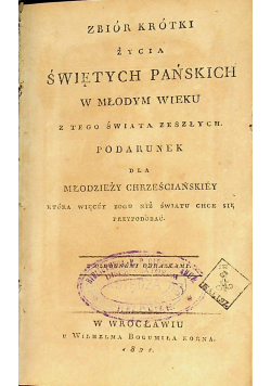 Zbiór krótki życia Świętych Pańskich 1821 r.