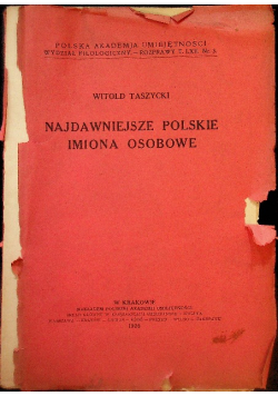 Najdawniejsze Polskie Imiona Osobowe 1925 r.