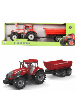 Traktor z czerwoną przyczepą
