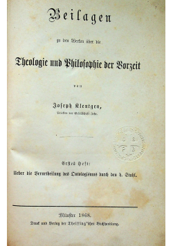 Theologie und philosophie der  Vorzeit ok 1868 r tom I i II