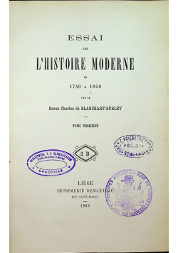 Essai sur LHistore Moderne Tom 3  1882 r.