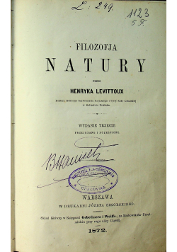 Filozofja natury 1872 r.
