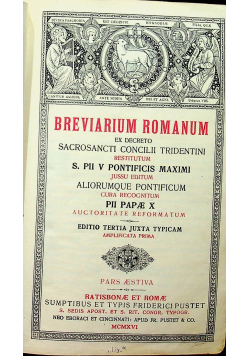 Breviarum Romanum Pars Aestiva 1916 r.