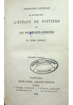 Instruction synodale de monseigneur l' eveque de poitiers 1864 r.