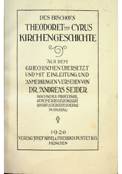 Des Bischofs Theodoret von Cyrus Kirchengeschichte II 1926 r