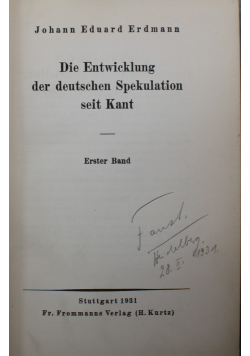 Die Entwicklung derdeutschen Spekulation seit Kant 1931 r.
