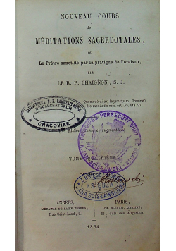 Nouveau cours de Meditations sacerdotales  Tome Quatrieme 1864 r.