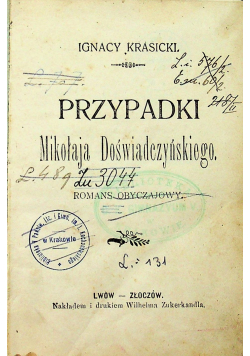 Przypadki Mikołaja Doświadczyńskiego romans obyczajowy 1904r