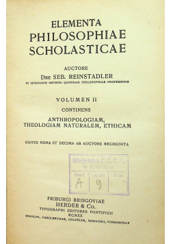 Elementa Philosopiae volumen II 1920 r.