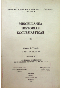 Miscellanea Historiae Ecclesiasticae IX Section IV
