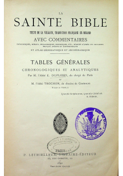 La Sainte Bible Tables Generales 1890 r