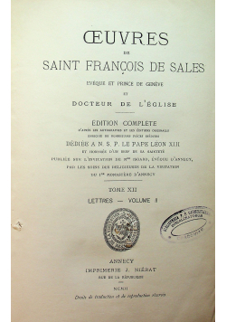 Ceuvres de saint francois de sales Tom XII 1902 r.