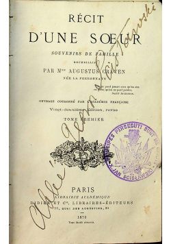 Recit Dune Soeur souvenirs de famille Tome premier 1870 r.