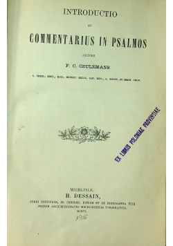 Introductio et Commentarius in Psalmos 1906 r