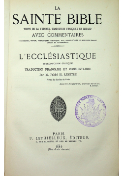La saine biblr l ecclesiastique 1880 r