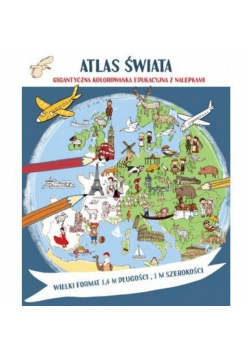 Atlas świata Megakolorowanka edukacyjna z naklej.